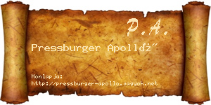Pressburger Apolló névjegykártya